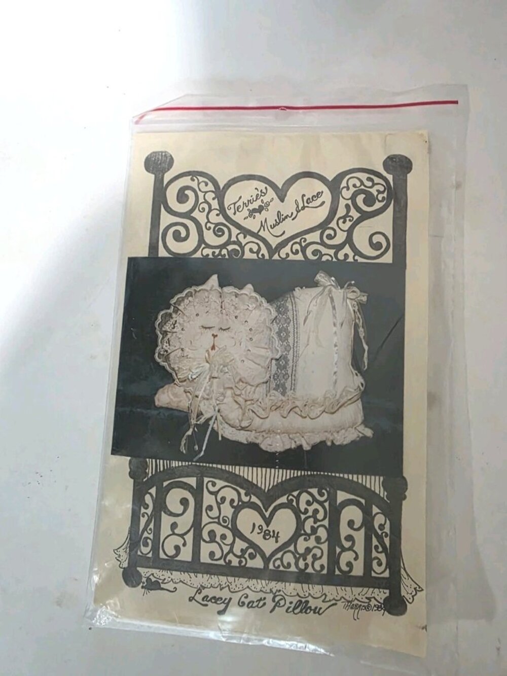 Terrie's Muslin & Lace Lacey Cat Pillow Pattern w Hand Painted Face Uncut VTG